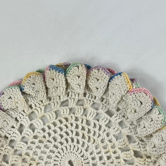 Vtg Crochet Pot Holders Set of 2 Round Ruffle Edge Doily Style 6.5" Multicolor - Picture 7 of 7